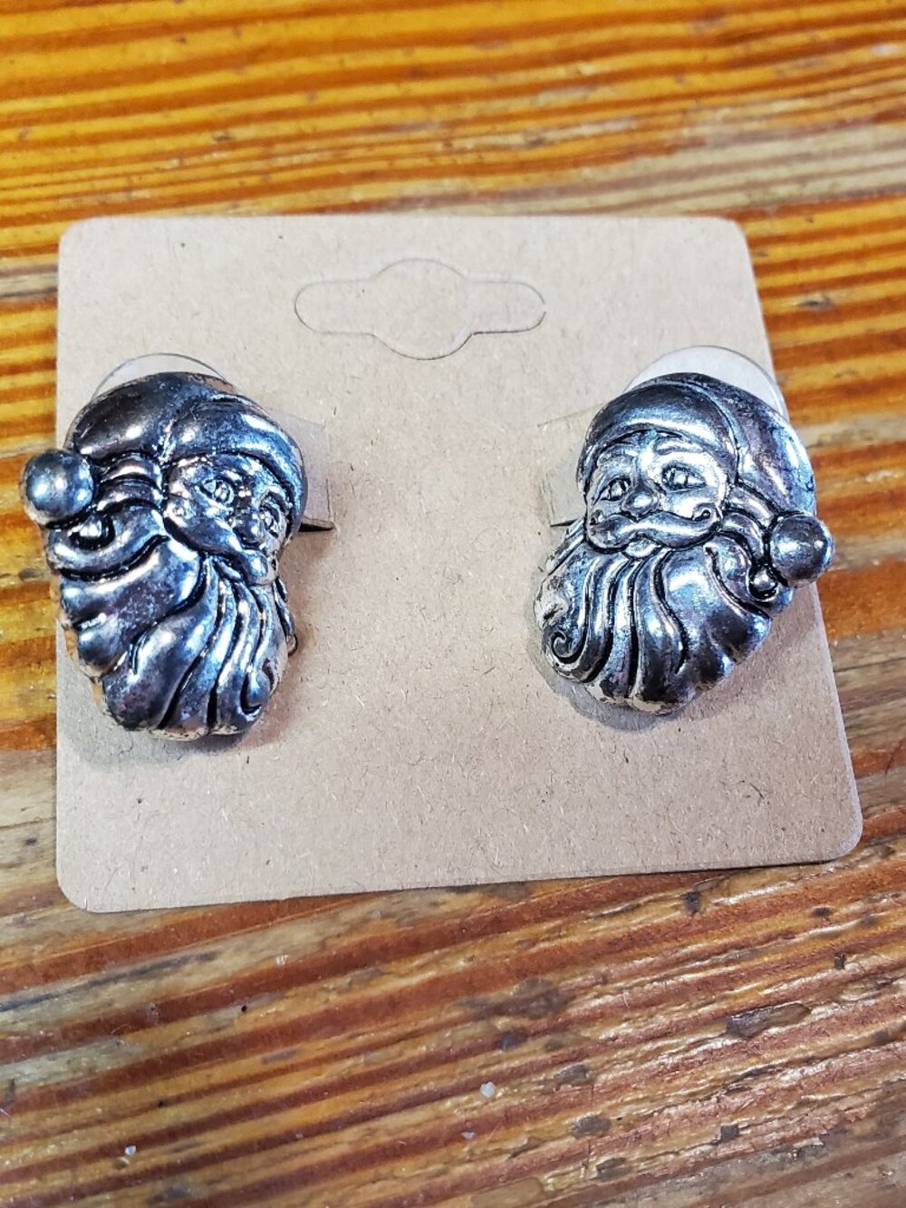 Vintage Silver Tone Santa Claus Face Stud Earrings for Pierced Ears